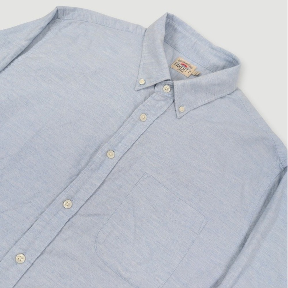 Faherty Movement Monterey Button Down Shirt Mens Large Heather Blue Casual